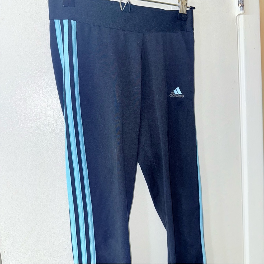 Adidas Kids Leggings with Black and Blue Stripes